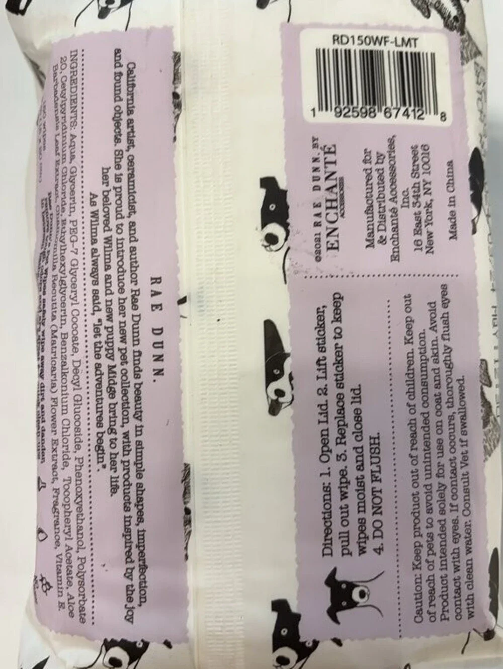Rae Dunn Lavender Mint Pet Wipes with Aloe and Vitamin E